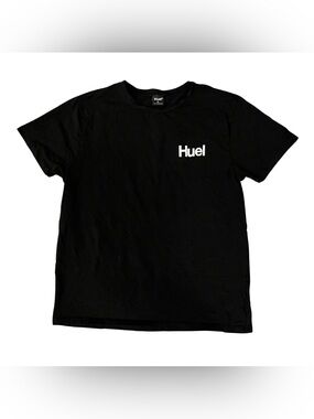 Huel Graphic Logo T-Shirt Tee Mens XL Black Spell-Out Crewneck Short Sleeve Gym
